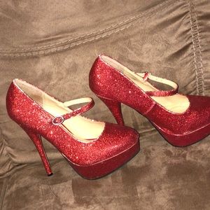 Red glitter Mary Janes